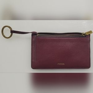 Fossil Logan Leather Card Case Wallet Burgundy